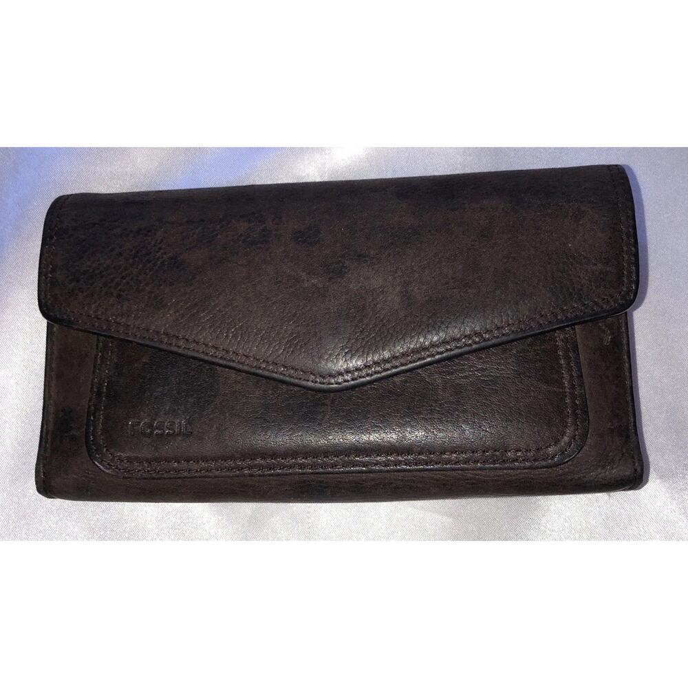 Fossil Bifold Wallet Brown Leather Snap Flap 7" x 4"